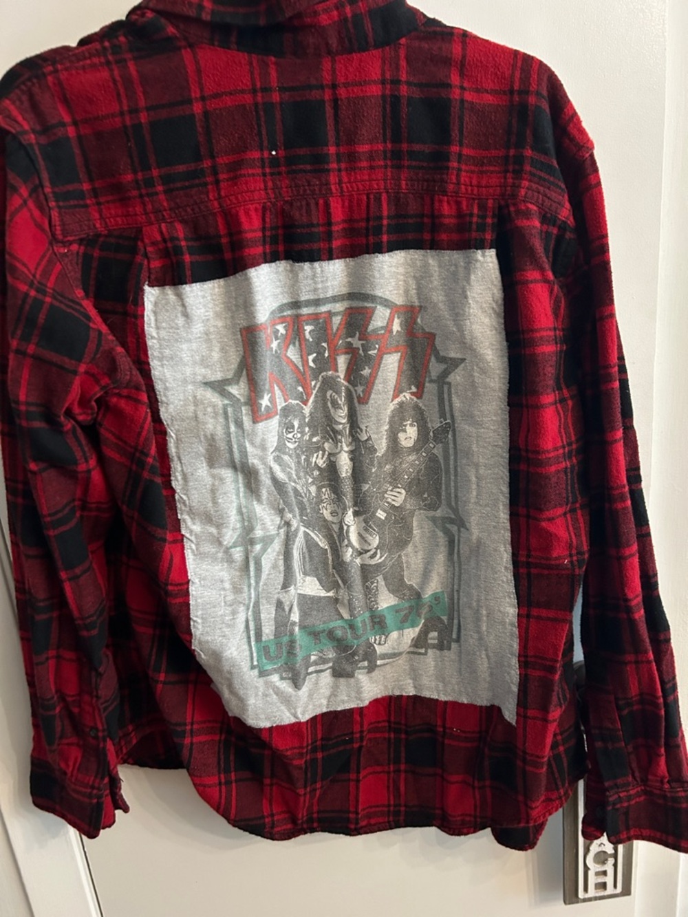 George Red and Black Plaid Button-Down Shirt with Band Back Patch